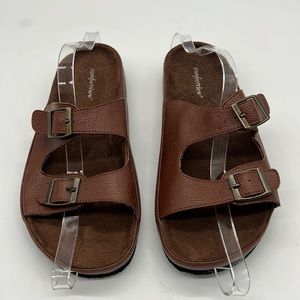 Comfortview Brown Slip On Sandal with Double Buckled Straps size 10